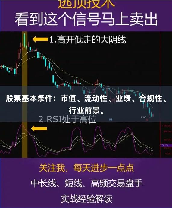 股票基本条件：市值、流动性、业绩、合规性、行业前景。